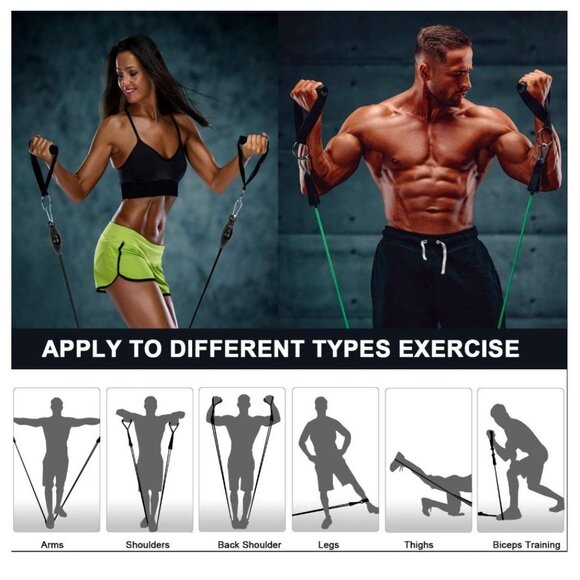 NEW Resistance Training Bands 11 Piece Set Home Workout Physical Therapy Yoga Pi - Picture 7 of 16